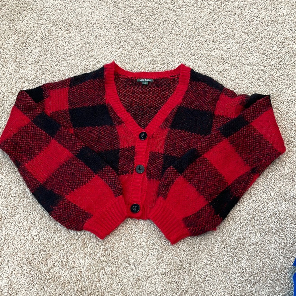 Wild Fable Plaid Cropped Button Down Sweater